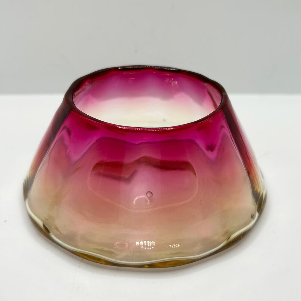 Antique Victorian Libbey Company Amberina Art Glass Small Salt Dish Bowl Signed